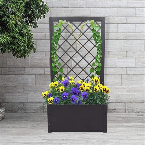 black metal trellis with planter box|planter boxes with trellis attached.